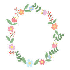 Vector flower , circle frame , hand drawn