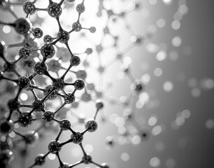 A suspended molecular grid in monochrome tones, blending a sleek and modern aesthetic with scientific accuracy.