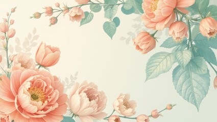 Elegant Peach and Blush Floral Border Design