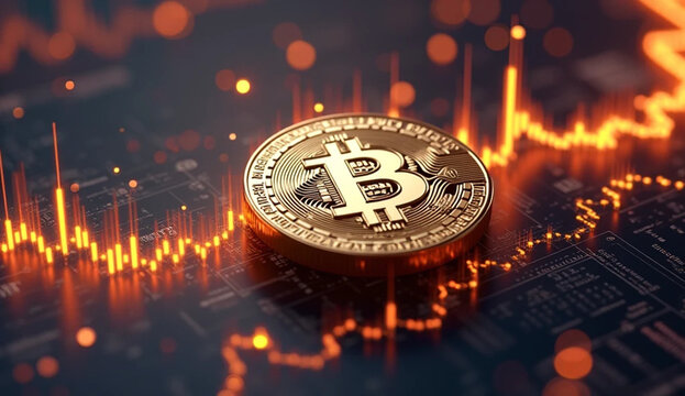Bitcoin on the Rise: Shiny Logo with Market Charts for Investors and Creators