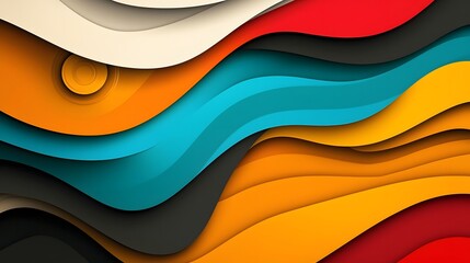Striking abstract background featuring retro inspired wave patterns with bold symmetrically curving lines and a vivid color contrast creating a captivating and dynamic visual effect