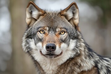 Obraz premium Majestic wolf gazes intensely, showcasing its striking features