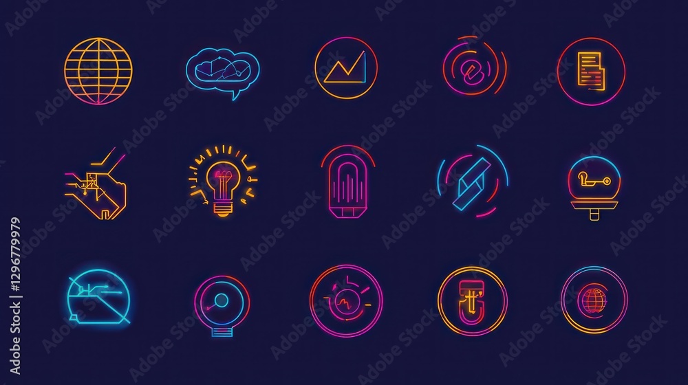 Aufkleber a gradient-filled vector icon set, emphasizing creativity and modern business strategies.