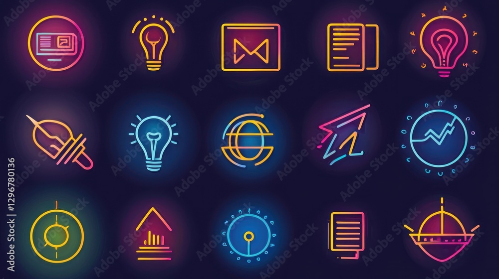 Poster A gradient-filled vector icon set, emphasizing creativity and modern business strategies.