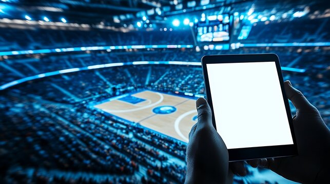 Tablet Viewing Arena Basketball Game