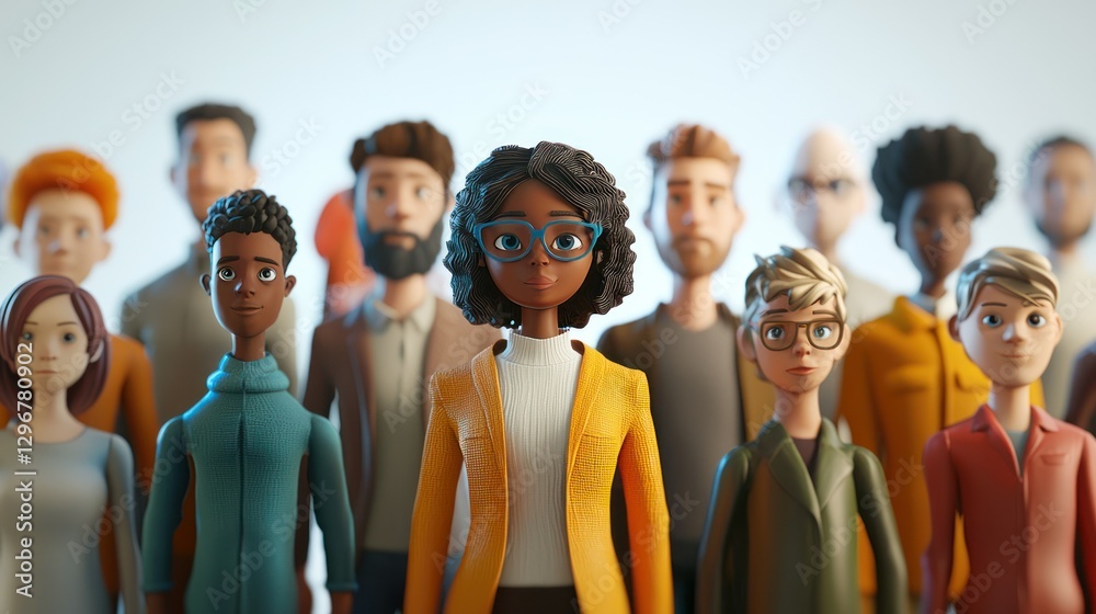 Aufkleber A group of diverse 3D-rendered characters standing together, symbolizing unity and community.
