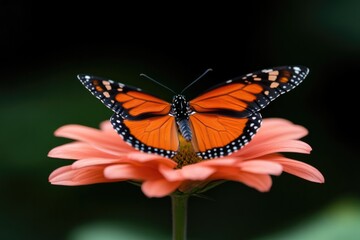 Fototapeta premium Colorful butterfly perched delicately on vibrant pink flower sho