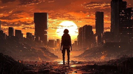 Fototapeta premium A Hero’s Defining Moment in a Post-Apocalyptic World