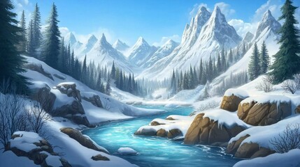 Lush vegetation contrasting against a white winter backdrop.