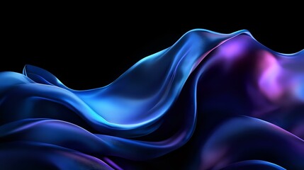 Obraz premium Flowing abstract waves in vibrant blue and purple colors create dynamic motion against black background, featuring smooth curves and glossy reflective surfaces.