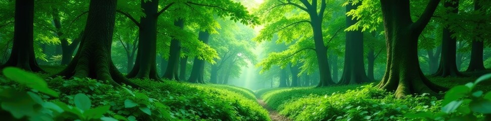 Fototapeta premium Lush green foliage covering the forest canopy, landscape, foliage