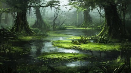 Captivating illustrations of magical wetlands perfect for gaming.