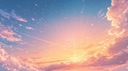 Fototapeta premium Dreamy Sky at Sunset with Colorful Clouds and Starry Atmosphere