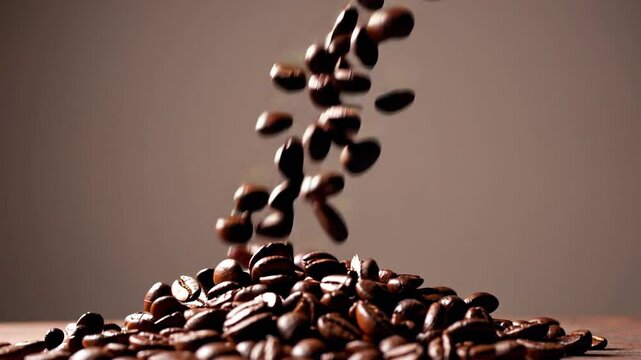 Coffee Beans Falling onto Pile