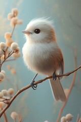 Fototapeta premium Delicate White Bird Perched on Branch with Pastel Backdrop in Friendly Pet Concept