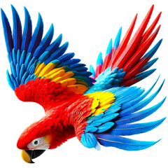 Scarlet macaw bird flying on white background with clipping path