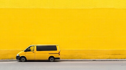 Yellow van parked against a bright yellow wall