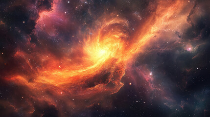 Stunning glowing nebula swirling in deep space with bright stars illuminating the galaxy

