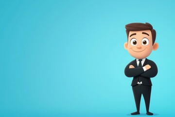 Charming animated character in sharp black suit professional setting cartoon style bright atmosphere whimsical concept