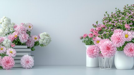 Fototapeta premium Pink Floral Arrangement on White Surface