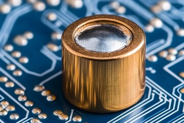 A glowing futuristic zinc battery powering an advanced electronic device