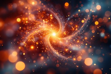 Fototapeta premium Abstract Orange and Blue Swirling Galaxy Background Design Digital Art Fiery Cosmic Twinkling Sparkle Festive Celebration Bright Energy Powerful Light