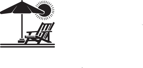 deck chair and umbrella silhouette vector illustration.