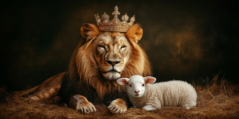 Naklejka premium The Lion and the Lamb. Lion of Judah and the Lamb of God. Isaiah