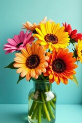 Fototapeta premium Fresh bouquet of colorful daisies and sunflowers, colors, arrangements, bouquet
