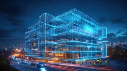 Futuristic building, night view, architectural design, stock photo