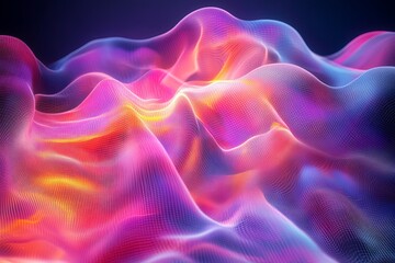 Obraz premium Abstract Pink Purple Orange Digital Wave Background Modern Vibrant Flowing Energy Design Futuristic Technology Grid Network Seamless Pattern 