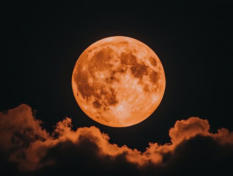 Orange moon night sky clouds