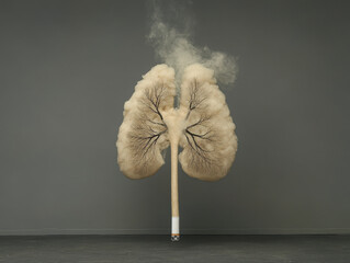 Conceptual image of human lungs formed by cigarette smoke, symbolizing smoking effects.