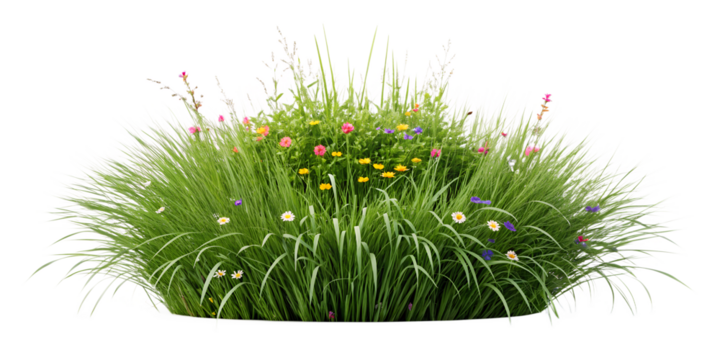 Bush with Grass and Wildflowers for Beautiful Garden and Landscape Accents, PNG Transparent