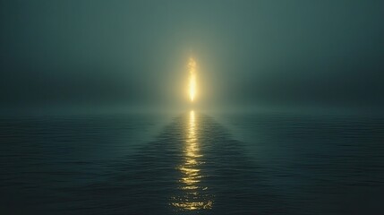 Golden flame over foggy ocean