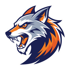 abstract logo of a roaring wolf vector art white background