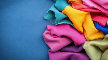 Vibrant Colorful Textiles on Blue Background for Creative Projects
