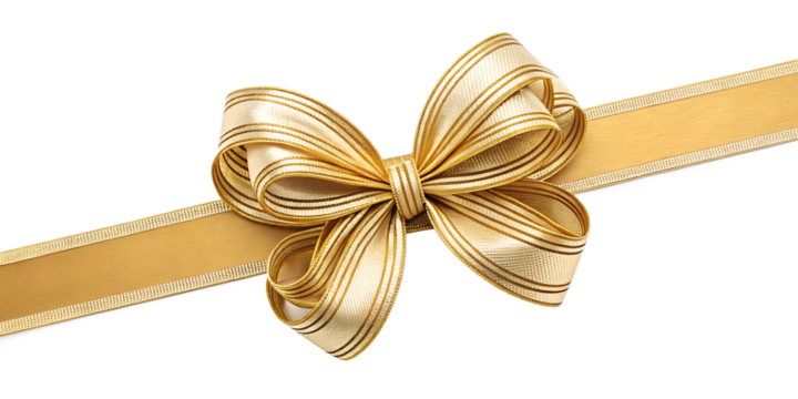 Decorative Golden Bows with Horizontal Gold Ribbon for Festive Events, PNG Transparent