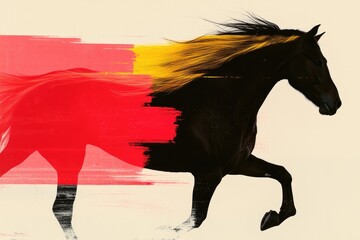 Dynamic horse silhouette with vibrant color streaks captures mov