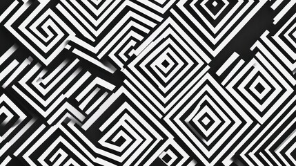 Abstract geometric pattern, layered squares, black and white.  Possible use Background design
