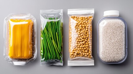 Fresh Ingredients in Clear Packaging for Culinary Preparation