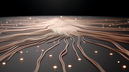 Luminous circuit data flow abstract digital landscape creative environment aerial view of light trails