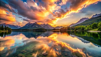 Serene Mountain Lake at Sunset: Long Exposure Photography