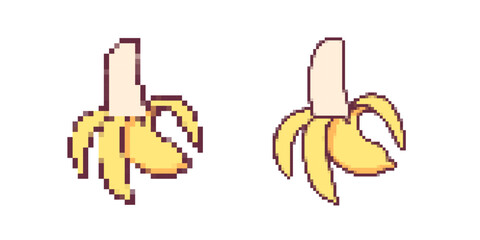 Two pixel art bananas with yellow peel in retro style, showcasing creativity in digital design.