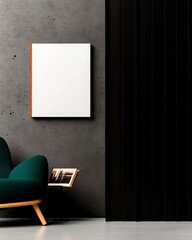 Modern Living Room with Minimalist Decor and Empty Frame on Wall