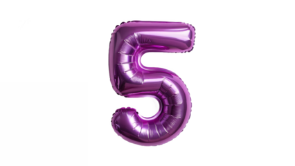 Purple Metallic Number 5 Balloon on Transparent for Vibrant Celebration Decor, PNG Transparent