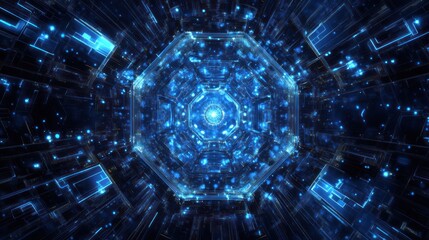Fototapeta premium Abstract digital tunnel, glowing octagon, futuristic, technology, background