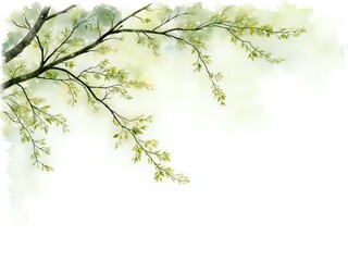 Delicate green branches embracing a soft background