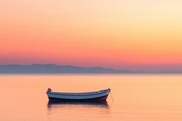 Naklejka premium Calm waters reflect pastel hues of sunrise, creating serene atmo