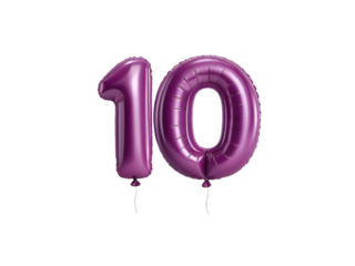 Purple Metallic Number 10 Balloon on Transparent for Vibrant Party Decorations, PNG Transparent